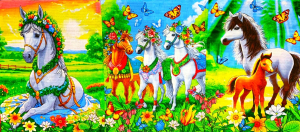 5 ШТУК - Полотенца вафельные - символ Года Лошади