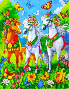 5 ШТУК - Полотенца вафельные - символ Года Лошади