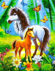 5 ШТУК - Полотенца вафельные - символ Года Лошади