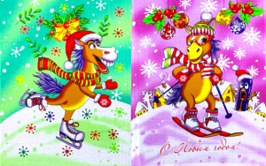 5 ШТУК - Полотенца вафельные  "Прикольные Лошадки"