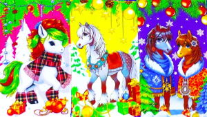 Полотенца вафельные Новогодние "Игривые Лошадки"