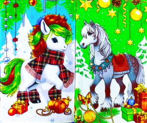 Полотенца вафельные Новогодние "Игривые Лошадки"
