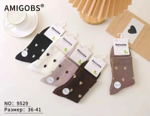 AMIGOBS носки женские цветные в рубчик с принтом "Сердечки" арт. 9529
